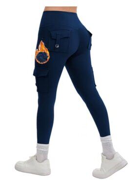 Fleece Lined Cargo Leggings with Pockets Butt Lifting Scrunch Thermal Yoga